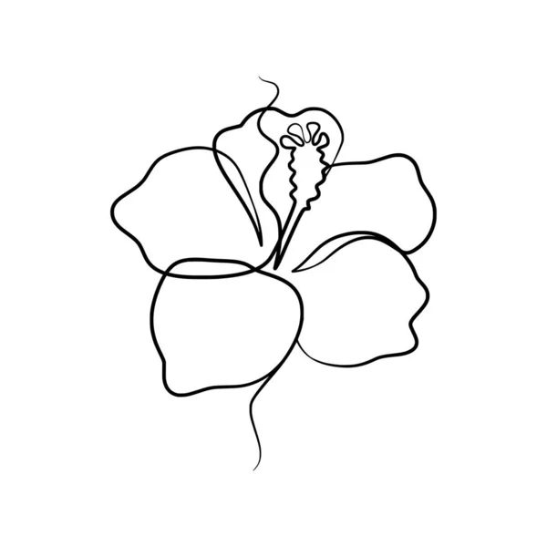 美ハイビスカスの花の連続一本の線画 手描き一本のハイビスカスの花 — ストックベクタ