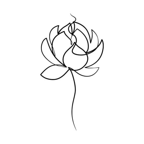 Continu Een Lijn Kunst Tekening Van Schoonheid Lotus Bloem Hand — Stockvector
