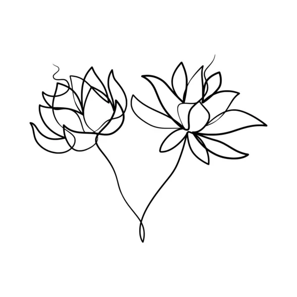 美しさ蓮の花の連続一本の線画 手描き一本の蓮の花 — ストックベクタ