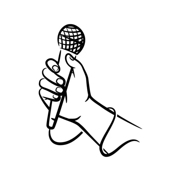 Hand Hält Mikrofon Hand Gezeichnete Linie Art Illustration Eine Faust — Stockvektor