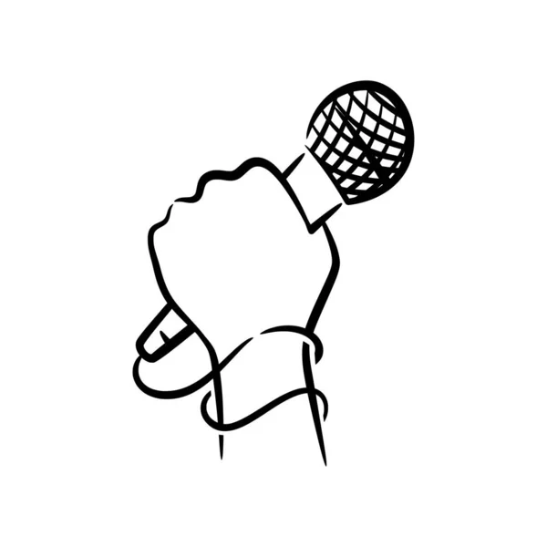 Ręczne Trzymanie Mikrofonu Ręcznie Rysowana Linia Sztuka Ilustracja Pięść Ręka — Wektor stockowy