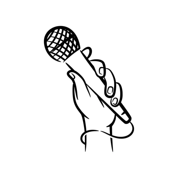 Ręczne Trzymanie Mikrofonu Ręcznie Rysowana Linia Sztuka Ilustracja Pięść Ręka — Wektor stockowy