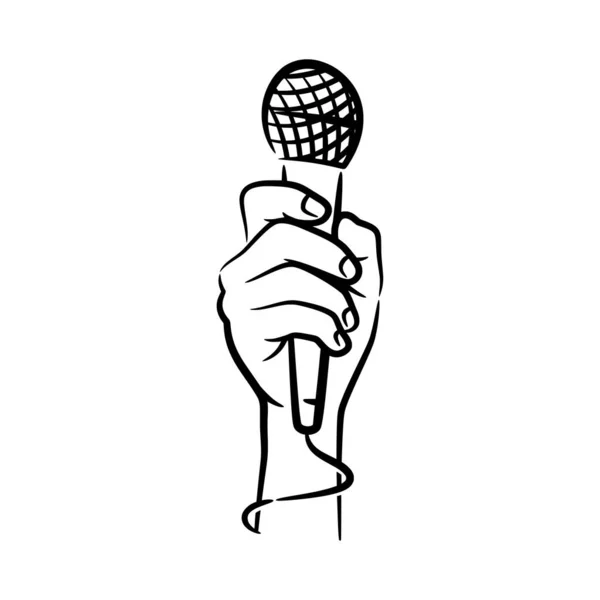 Hand Hält Mikrofon Hand Gezeichnete Linie Art Illustration Eine Faust — Stockvektor