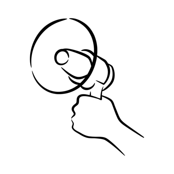 手を握るメガホンイラストベクトル手描き 手を握るメガホンラインアート — ストックベクタ