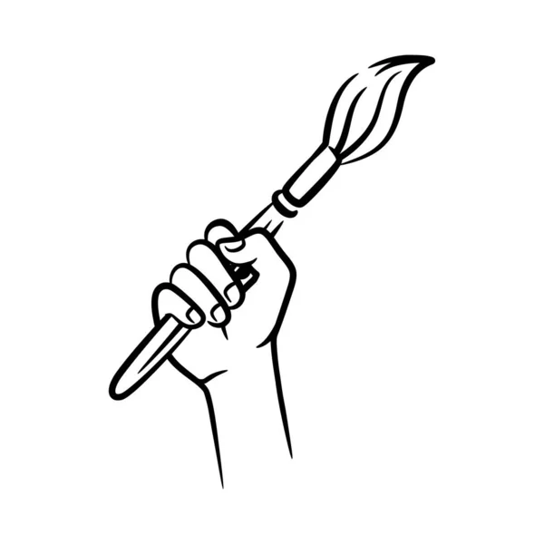 Fist Hand Holding Decorators Paintbrush Arm Raised Hand Holding Artist — Stock Vector