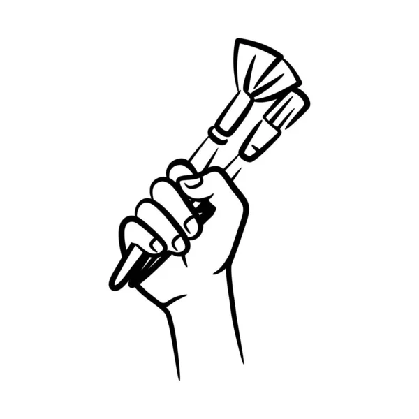 Eine Faust Hält Einen Malerpinsel Arm Erhoben Mit Hand Haltenden — Stockvektor