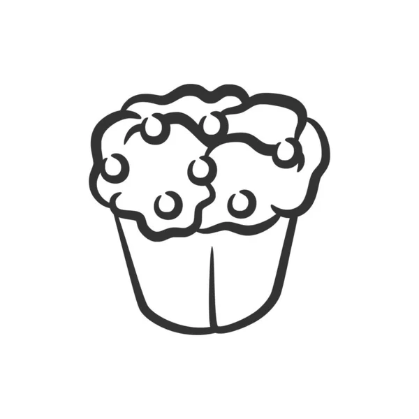 Cupcake Linha Arte Mão Desenhada Estilo Doodle Desenho Preto Branco — Vetor de Stock