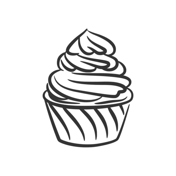 Cupcake Linha Arte Mão Desenhada Estilo Doodle Desenho Preto Branco —  Vetores de Stock