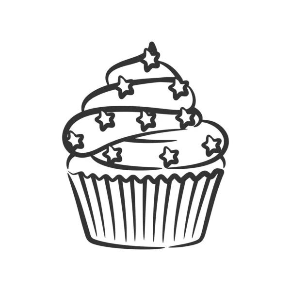 Cupcake Γραμμή Τέχνη Χέρι Που Στυλ Doodle Σχέδιο Μαύρο Και — Διανυσματικό Αρχείο