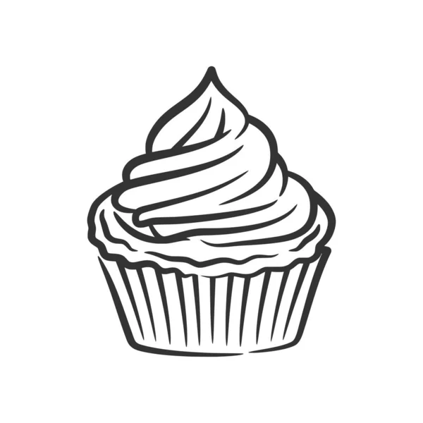 Linea Cupcake Arte Disegnato Mano Stile Doodle Disegno Bianco Nero — Vettoriale Stock