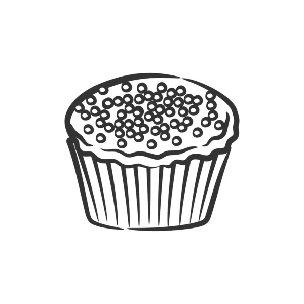 Cupcake Ligne Art Dessiné Main Style Gribouillage Dessin Noir Blanc — Image vectorielle