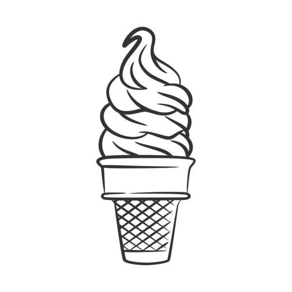 Sorvete Cone Linha Arte Esboço Ilustração Desenho Mão Ilustração Vetorial — Vetor de Stock