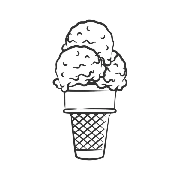 Crème Glacée Cône Ligne Art Croquis Illustration Coloriage Dessin Main — Image vectorielle