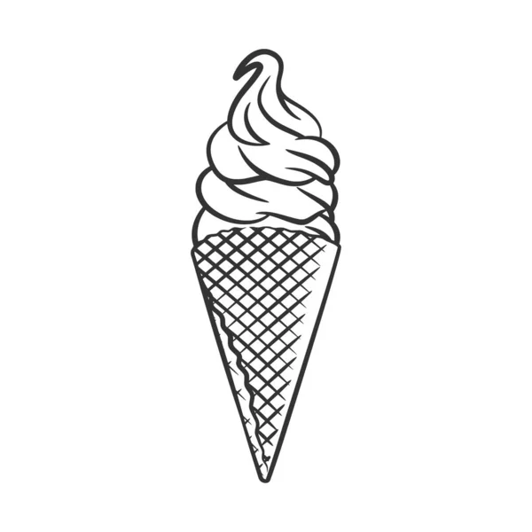 Crème Glacée Cône Ligne Art Croquis Illustration Coloriage Dessin Main — Image vectorielle