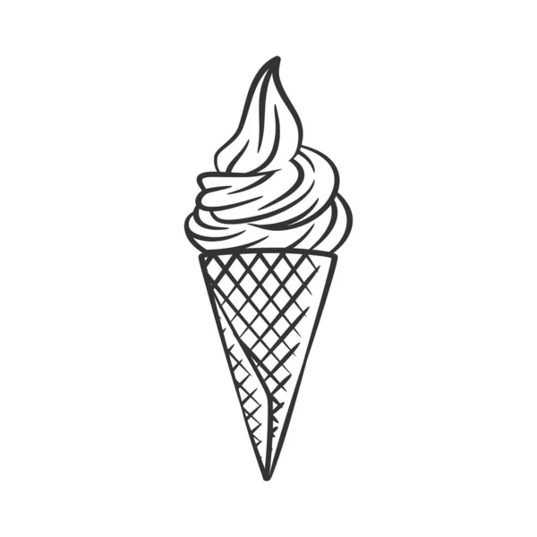 冰淇淋锥形线条艺术草图插图 彩色页手绘鱼群矢量图解 — 图库矢量图片