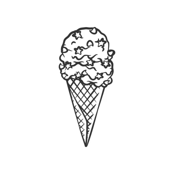 冰淇淋锥形线条艺术草图插图 彩色页手绘鱼群矢量图解 — 图库矢量图片