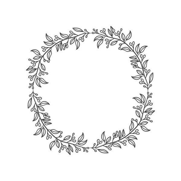 Ghirlanda Disegnata Mano Circolare Arte Vettoriale Bianco Nero Vettore Della — Vettoriale Stock