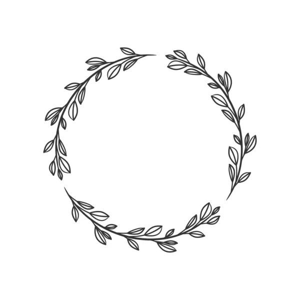 Corona Dibujada Mano Arte Vectorial Circular Blanco Negro Círculo Hoja — Vector de stock