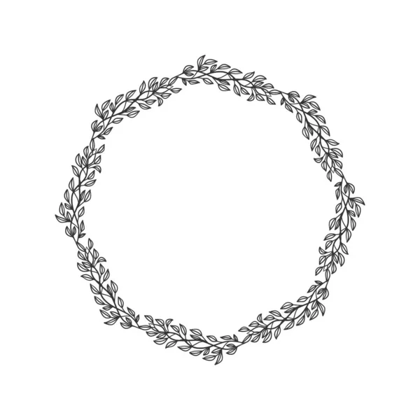 Handgezeichneter Kranz Kreisvektorkunst Schwarz Und Weiß Kreis Kranz Vektor — Stockvektor