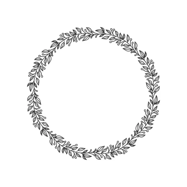Handgezeichneter Kranz Kreisvektorkunst Schwarz Und Weiß Kreis Kranz Vektor — Stockvektor