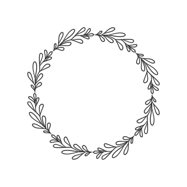 Ghirlanda Disegnata Mano Circolare Arte Vettoriale Bianco Nero Vettore Della — Vettoriale Stock