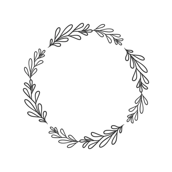 Hand Drawn Wreath Circular Vector Art Black White Circle Leaf — Stock Vector