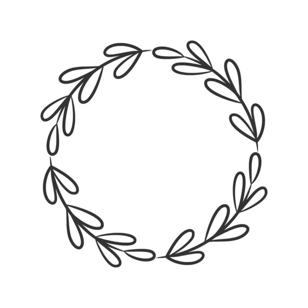 Corona Dibujada Mano Arte Vectorial Circular Blanco Negro Círculo Hoja — Vector de stock