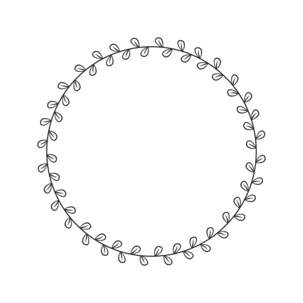 手绘花圈圆形矢量艺术黑白 圆叶花环矢量 — 图库矢量图片