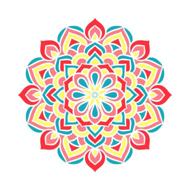 Mandala Yuvarlak Süs Şablonu. Doğu tarzında dekoratif desen. Renkli Etnik Mandala