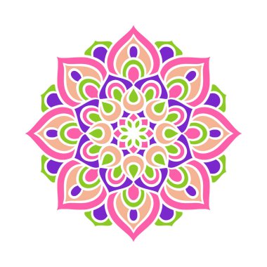 Mandala Yuvarlak Süs Şablonu. Doğu tarzında dekoratif desen. Renkli Etnik Mandala