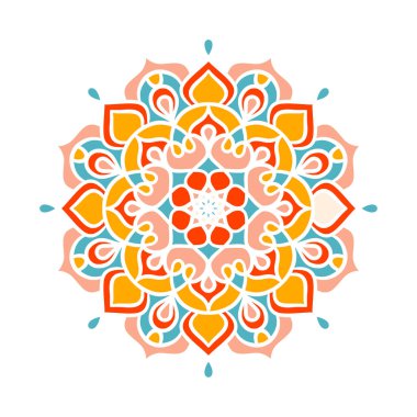 Mandala Yuvarlak Süs Şablonu. Doğu tarzında dekoratif desen. Renkli Etnik Mandala