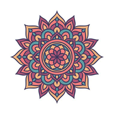 Mandala Yuvarlak Süs Şablonu. Doğu tarzında dekoratif desen. Renkli Etnik Mandala