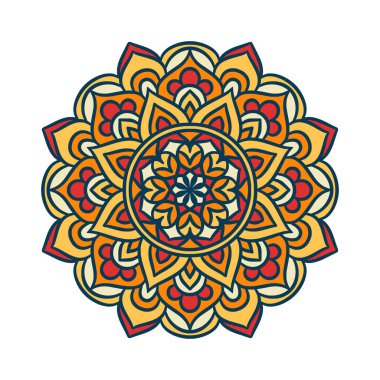Mandala Yuvarlak Süs Şablonu. Doğu tarzında dekoratif desen. Renkli Etnik Mandala