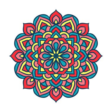 Mandala Yuvarlak Süs Şablonu. Doğu tarzında dekoratif desen. Renkli Etnik Mandala