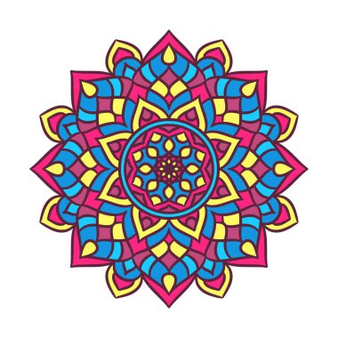 Mandala Yuvarlak Süs Şablonu. Doğu tarzında dekoratif desen. Renkli Etnik Mandala