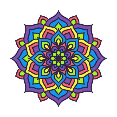 Mandala Yuvarlak Süs Şablonu. Doğu tarzında dekoratif desen. Renkli Etnik Mandala