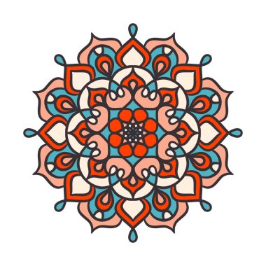Mandala Yuvarlak Süs Şablonu. Doğu tarzında dekoratif desen. Renkli Etnik Mandala
