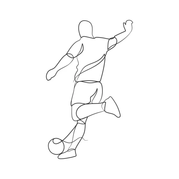 Dibujo Continuo Línea Persona Pateando Una Pelota Fútbol Deporte Diseño — Vector de stock