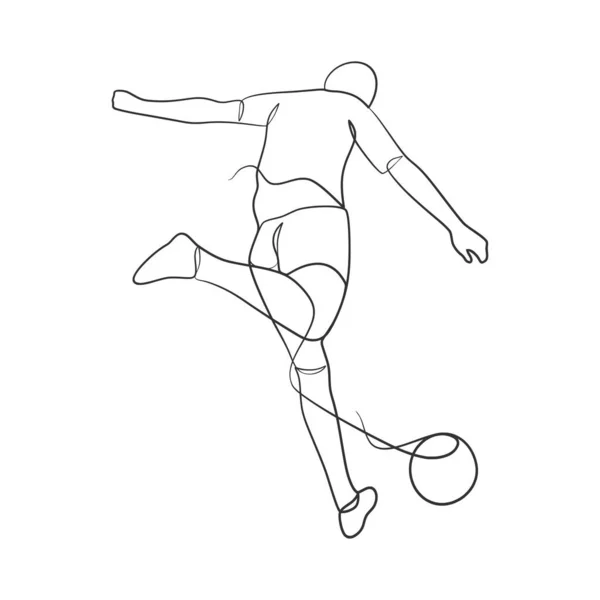 Desenho Linha Contínua Pessoa Chutando Uma Bola Futebol Esporte Design —  Vetores de Stock