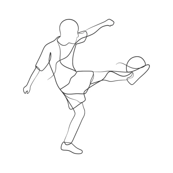 Ciągły Rysunek Linii Osoby Kopiąc Piłkę Piłki Nożnej Sport Minimalistyczny — Wektor stockowy