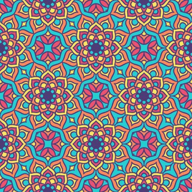 Mandalas 'lı Etnik Çiçeksiz Desen. Tasarım, moda baskısı, hatıra defteri için doğulu desen