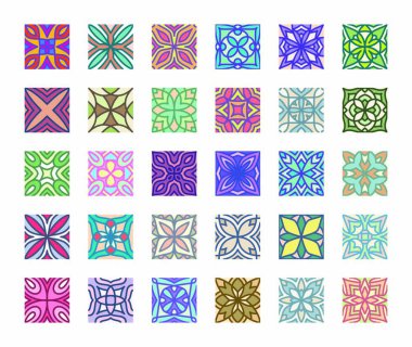 Geometrik Süs Dekoratif Elementler Vektör Koleksiyonu. Doğulu çiçek süsü..