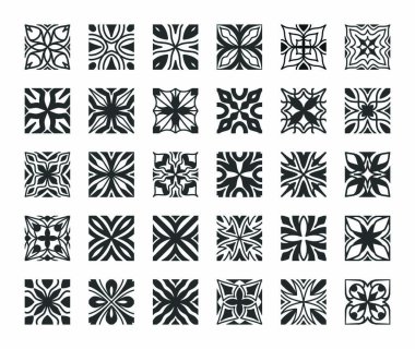 Geometrik Süs Dekoratif Elementler Vektör Koleksiyonu. Doğulu çiçek süsü..