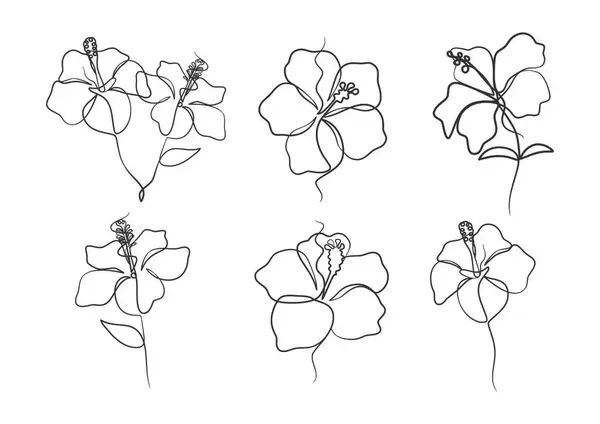 美ハイビスカスの花の連続一本の線画 手描き一本のハイビスカスの花 — ストックベクタ