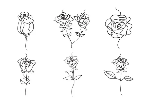 美しいバラの花の連続一本の線画 手描き一本の線画バラの花 — ストックベクタ