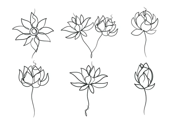 Continuous One Line Art Drawing Beauty Lotus Flower Hand Drawn — Stock Vector