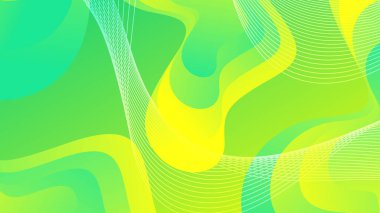 Broşür broşürü afişi tasarımı için yeşil ve sarı eğimli sıvı dalga soyut arkaplan