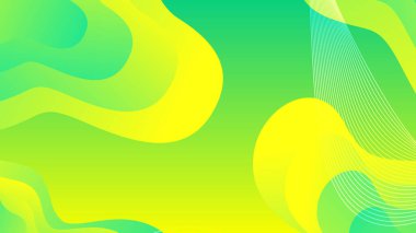 Broşür broşürü afişi tasarımı için yeşil ve sarı eğimli sıvı dalga soyut arkaplan