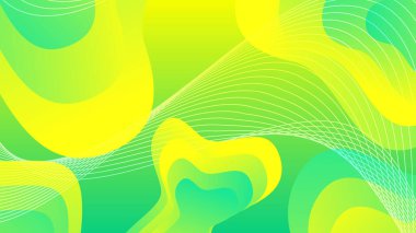 Broşür broşürü afişi tasarımı için yeşil ve sarı eğimli sıvı dalga soyut arkaplan