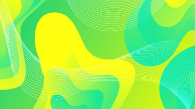 Broşür broşürü afişi tasarımı için yeşil ve sarı eğimli sıvı dalga soyut arkaplan
